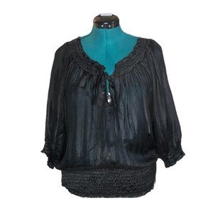 Dots Black Sheer Striped Quarter Sleeve Blouse